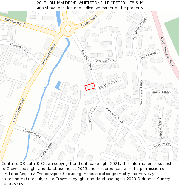 20, BURNHAM DRIVE, WHETSTONE, LEICESTER, LE8 6HY: Location map and indicative extent of plot