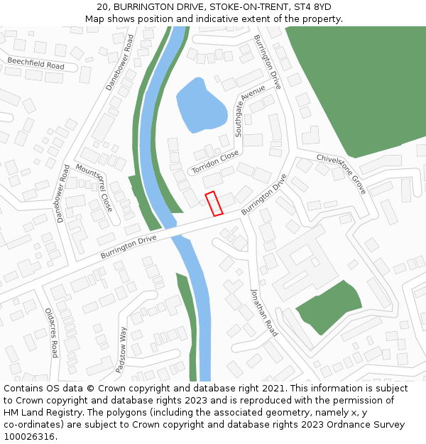 20, BURRINGTON DRIVE, STOKE-ON-TRENT, ST4 8YD: Location map and indicative extent of plot