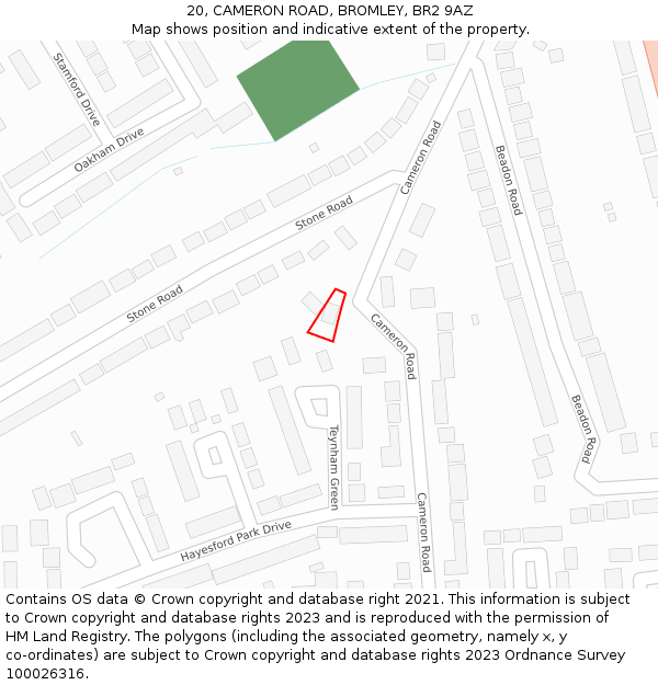 20, CAMERON ROAD, BROMLEY, BR2 9AZ: Location map and indicative extent of plot