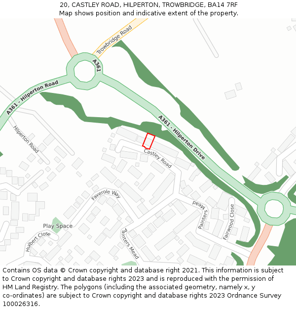 20, CASTLEY ROAD, HILPERTON, TROWBRIDGE, BA14 7RF: Location map and indicative extent of plot