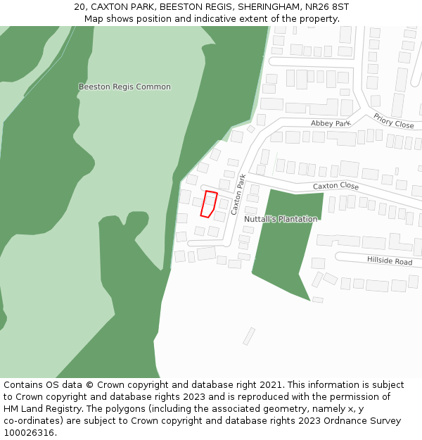 20, CAXTON PARK, BEESTON REGIS, SHERINGHAM, NR26 8ST: Location map and indicative extent of plot