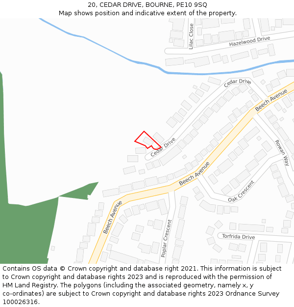 20, CEDAR DRIVE, BOURNE, PE10 9SQ: Location map and indicative extent of plot