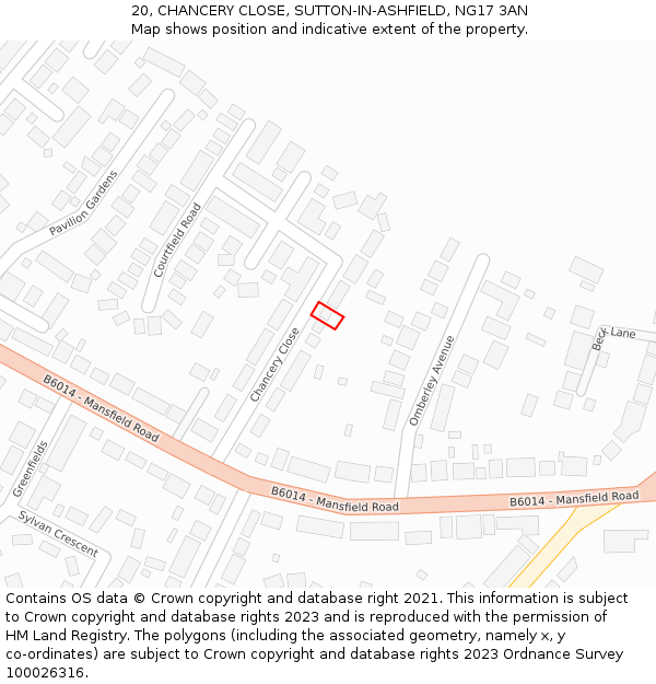 20, CHANCERY CLOSE, SUTTON-IN-ASHFIELD, NG17 3AN: Location map and indicative extent of plot