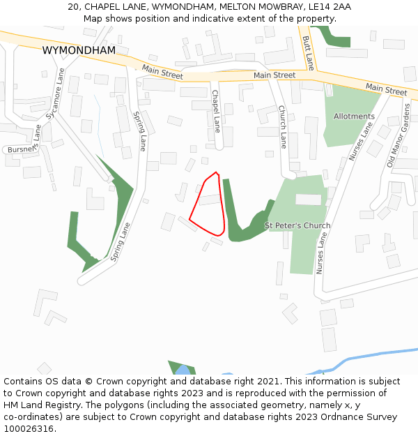 20, CHAPEL LANE, WYMONDHAM, MELTON MOWBRAY, LE14 2AA: Location map and indicative extent of plot