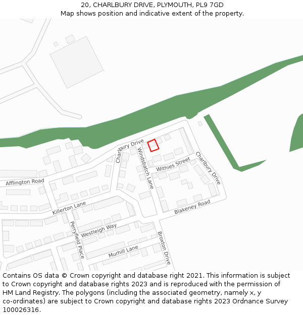 20, CHARLBURY DRIVE, PLYMOUTH, PL9 7GD: Location map and indicative extent of plot