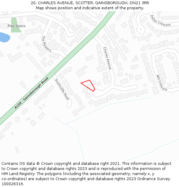 20, CHARLES AVENUE, SCOTTER, GAINSBOROUGH, DN21 3RR: Location map and indicative extent of plot