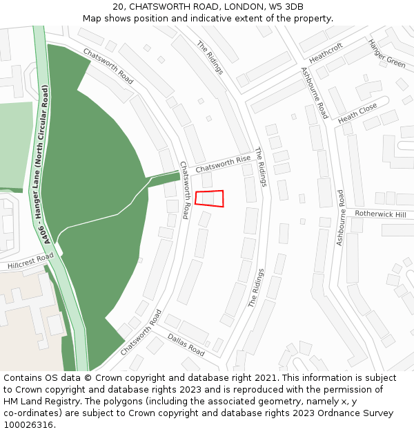 20, CHATSWORTH ROAD, LONDON, W5 3DB: Location map and indicative extent of plot