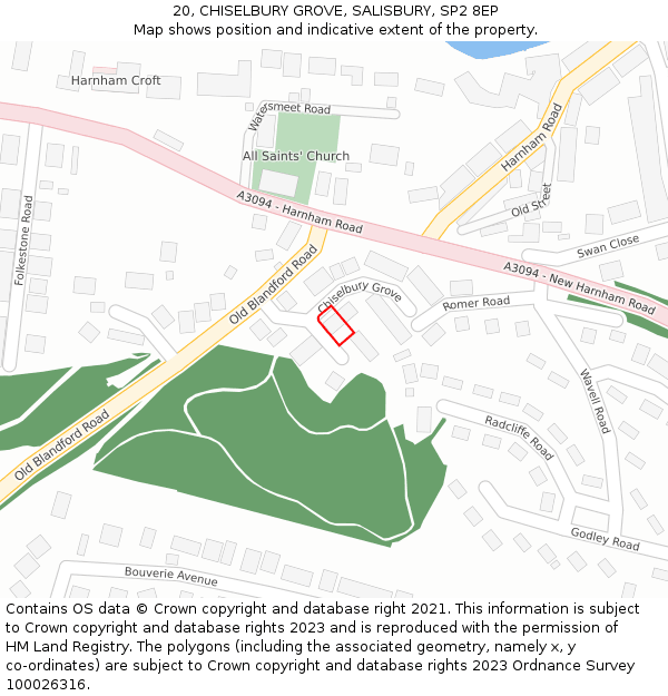 20, CHISELBURY GROVE, SALISBURY, SP2 8EP: Location map and indicative extent of plot