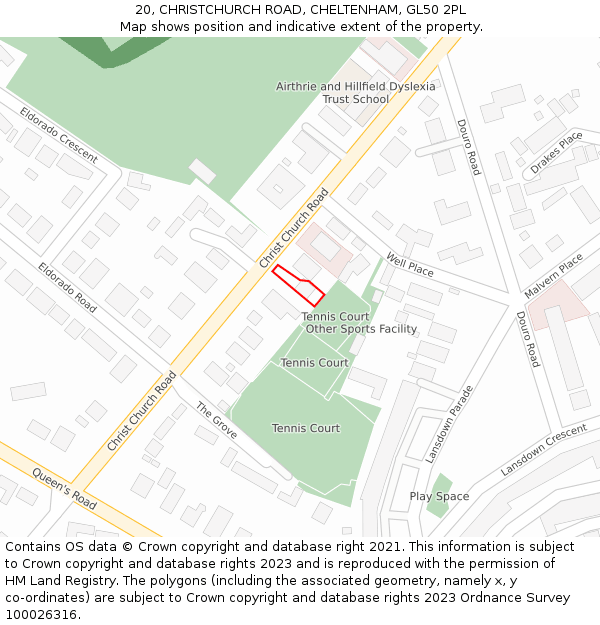 20, CHRISTCHURCH ROAD, CHELTENHAM, GL50 2PL: Location map and indicative extent of plot