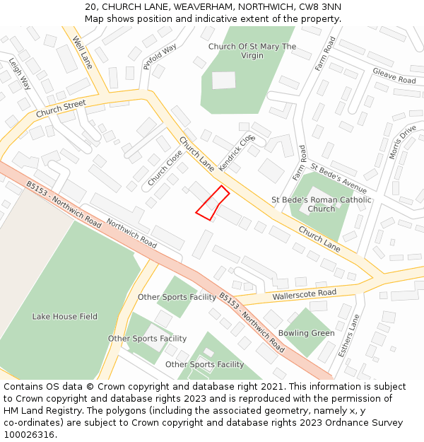 20, CHURCH LANE, WEAVERHAM, NORTHWICH, CW8 3NN: Location map and indicative extent of plot