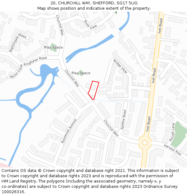 20, CHURCHILL WAY, SHEFFORD, SG17 5UG: Location map and indicative extent of plot