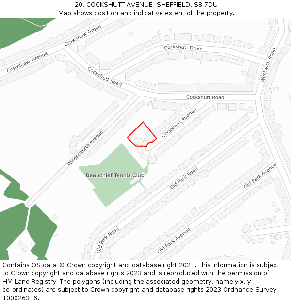 20, COCKSHUTT AVENUE, SHEFFIELD, S8 7DU: Location map and indicative extent of plot