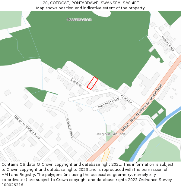 20, COEDCAE, PONTARDAWE, SWANSEA, SA8 4PE: Location map and indicative extent of plot