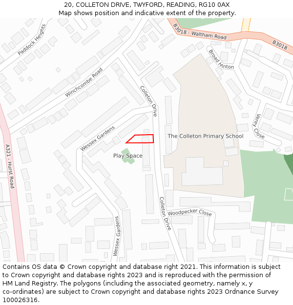 20, COLLETON DRIVE, TWYFORD, READING, RG10 0AX: Location map and indicative extent of plot