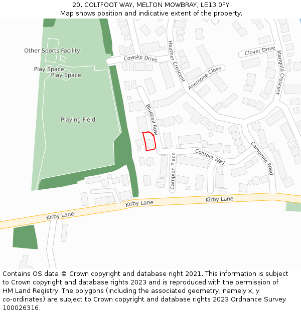 20, COLTFOOT WAY, MELTON MOWBRAY, LE13 0FY: Location map and indicative extent of plot