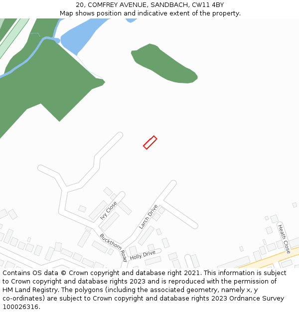 20, COMFREY AVENUE, SANDBACH, CW11 4BY: Location map and indicative extent of plot