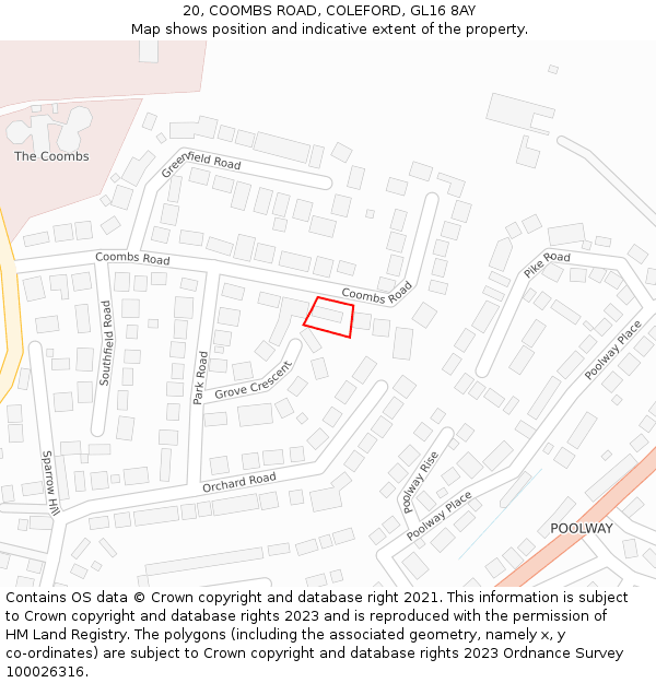 20, COOMBS ROAD, COLEFORD, GL16 8AY: Location map and indicative extent of plot