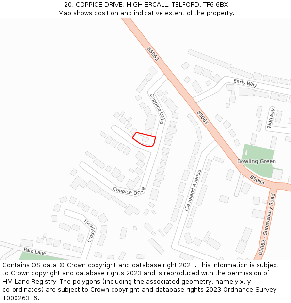 20, COPPICE DRIVE, HIGH ERCALL, TELFORD, TF6 6BX: Location map and indicative extent of plot