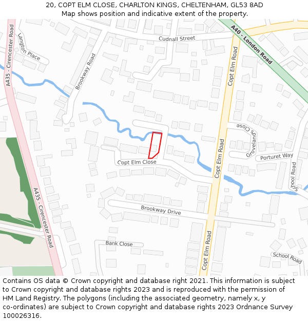 20, COPT ELM CLOSE, CHARLTON KINGS, CHELTENHAM, GL53 8AD: Location map and indicative extent of plot