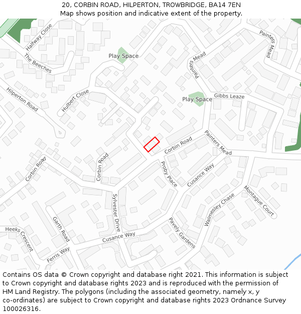 20, CORBIN ROAD, HILPERTON, TROWBRIDGE, BA14 7EN: Location map and indicative extent of plot