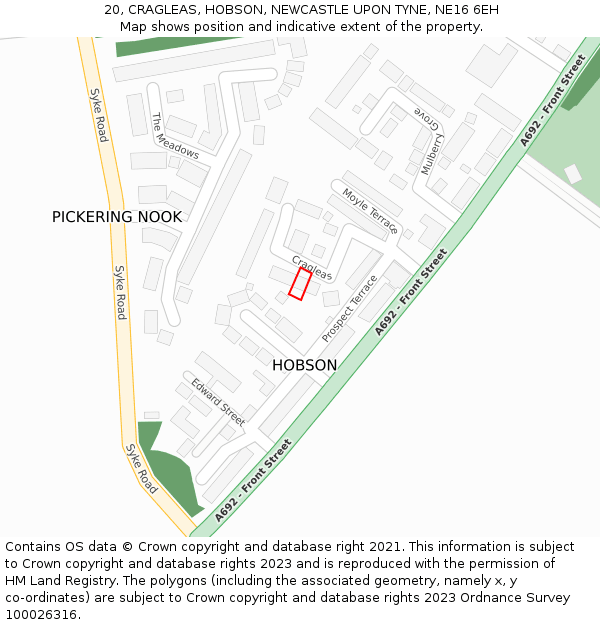 20, CRAGLEAS, HOBSON, NEWCASTLE UPON TYNE, NE16 6EH: Location map and indicative extent of plot