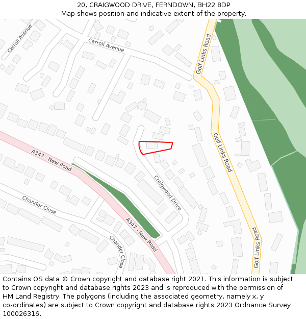 20, CRAIGWOOD DRIVE, FERNDOWN, BH22 8DP: Location map and indicative extent of plot