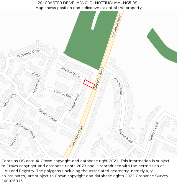 20, CRASTER DRIVE, ARNOLD, NOTTINGHAM, NG5 8SL: Location map and indicative extent of plot