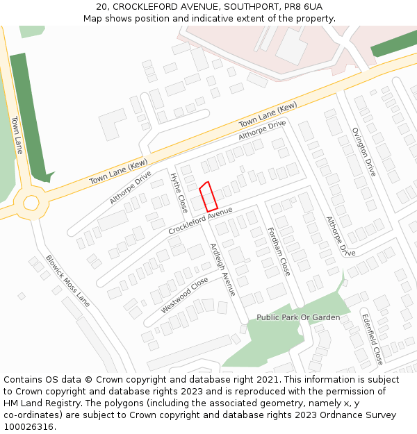 20, CROCKLEFORD AVENUE, SOUTHPORT, PR8 6UA: Location map and indicative extent of plot