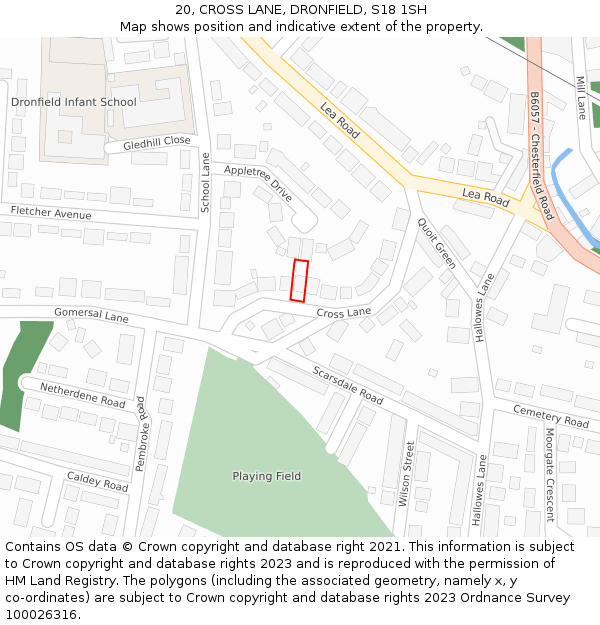 20, CROSS LANE, DRONFIELD, S18 1SH: Location map and indicative extent of plot