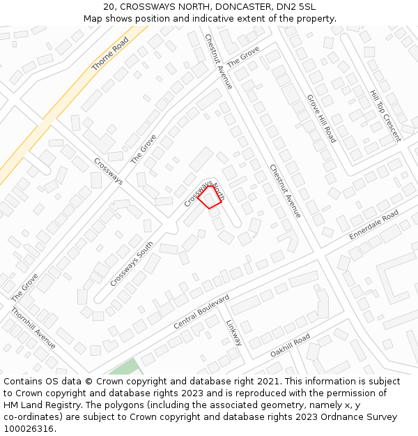 20, CROSSWAYS NORTH, DONCASTER, DN2 5SL: Location map and indicative extent of plot