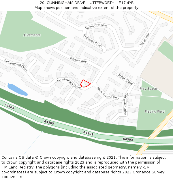 20, CUNNINGHAM DRIVE, LUTTERWORTH, LE17 4YR: Location map and indicative extent of plot