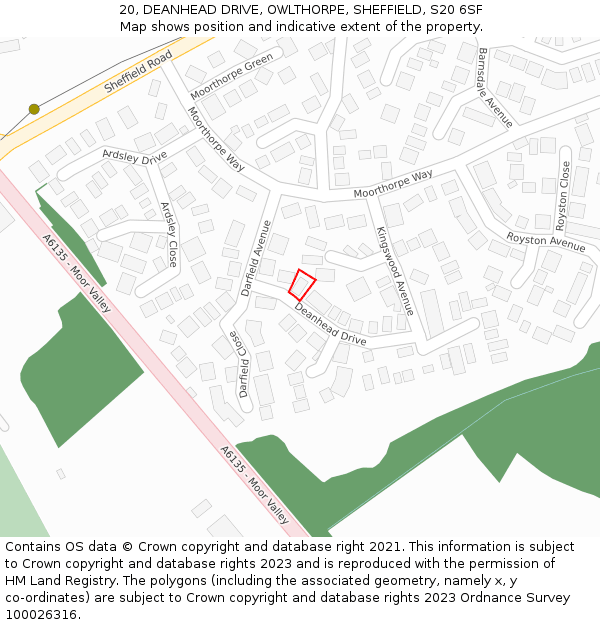 20, DEANHEAD DRIVE, OWLTHORPE, SHEFFIELD, S20 6SF: Location map and indicative extent of plot