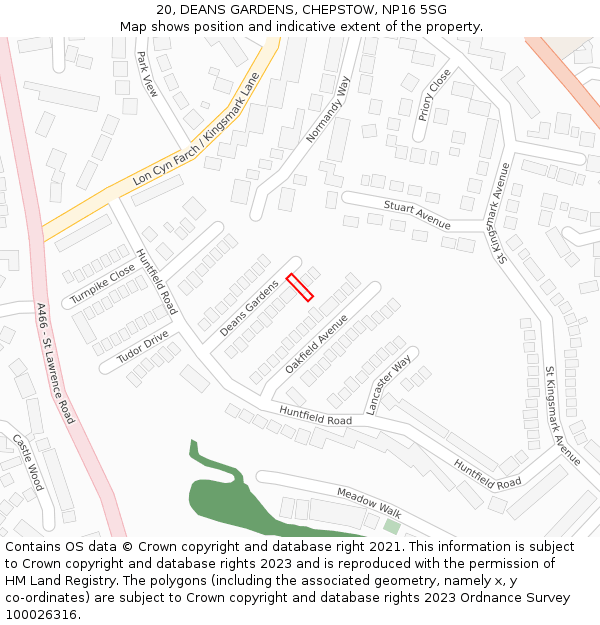 20, DEANS GARDENS, CHEPSTOW, NP16 5SG: Location map and indicative extent of plot