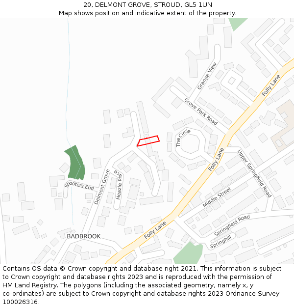 20, DELMONT GROVE, STROUD, GL5 1UN: Location map and indicative extent of plot