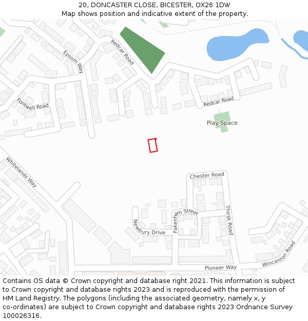 20, DONCASTER CLOSE, BICESTER, OX26 1DW: Location map and indicative extent of plot