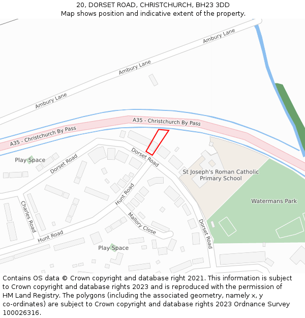 20, DORSET ROAD, CHRISTCHURCH, BH23 3DD: Location map and indicative extent of plot