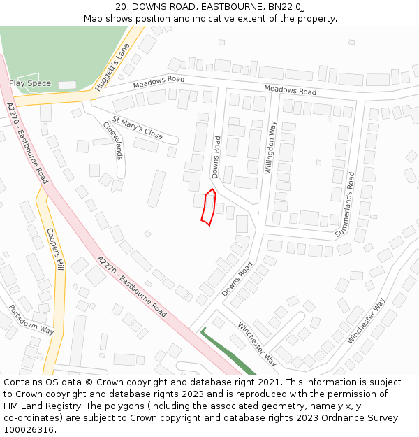 20, DOWNS ROAD, EASTBOURNE, BN22 0JJ: Location map and indicative extent of plot