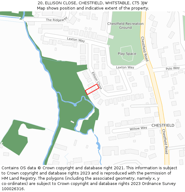 20, ELLISON CLOSE, CHESTFIELD, WHITSTABLE, CT5 3JW: Location map and indicative extent of plot