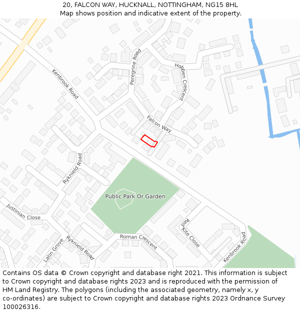 20, FALCON WAY, HUCKNALL, NOTTINGHAM, NG15 8HL: Location map and indicative extent of plot