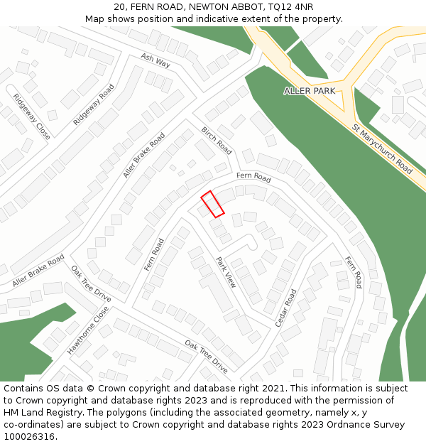 20, FERN ROAD, NEWTON ABBOT, TQ12 4NR: Location map and indicative extent of plot