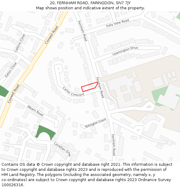 20, FERNHAM ROAD, FARINGDON, SN7 7JY: Location map and indicative extent of plot