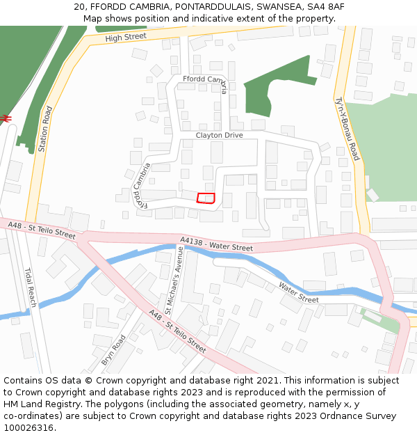 20, FFORDD CAMBRIA, PONTARDDULAIS, SWANSEA, SA4 8AF: Location map and indicative extent of plot