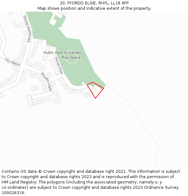 20, FFORDD ELSIE, RHYL, LL18 4FP: Location map and indicative extent of plot