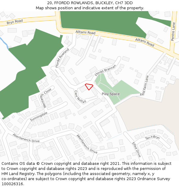 20, FFORDD ROWLANDS, BUCKLEY, CH7 3DD: Location map and indicative extent of plot