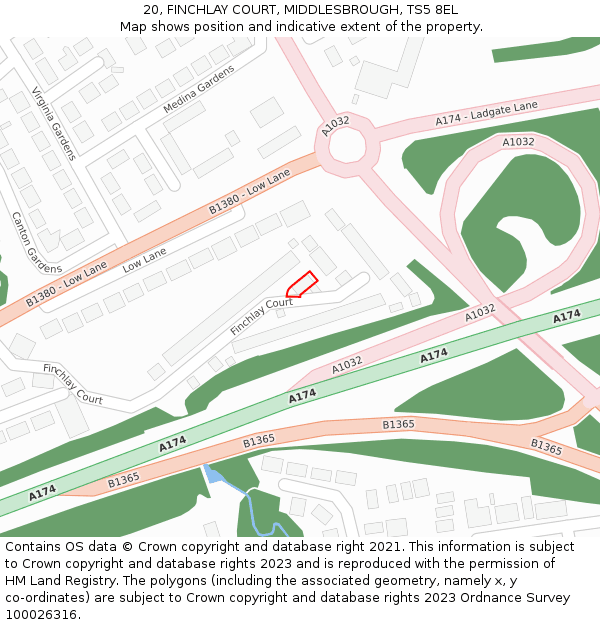 20, FINCHLAY COURT, MIDDLESBROUGH, TS5 8EL: Location map and indicative extent of plot