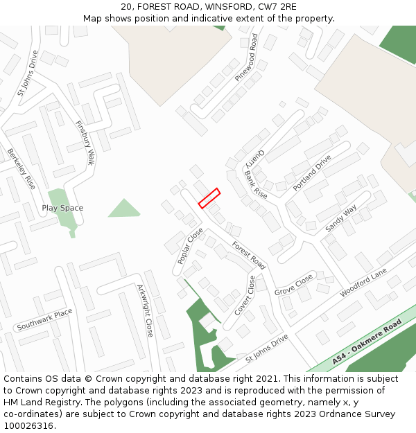 20, FOREST ROAD, WINSFORD, CW7 2RE: Location map and indicative extent of plot