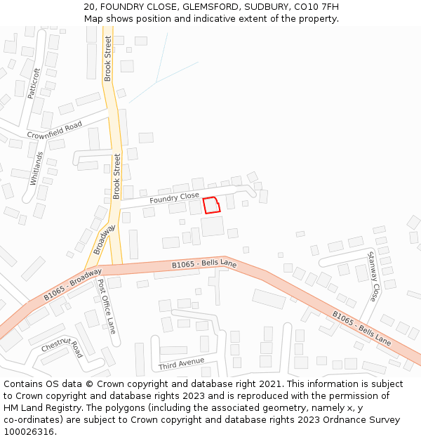 20, FOUNDRY CLOSE, GLEMSFORD, SUDBURY, CO10 7FH: Location map and indicative extent of plot