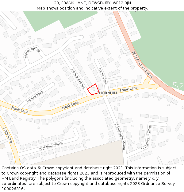 20, FRANK LANE, DEWSBURY, WF12 0JN: Location map and indicative extent of plot