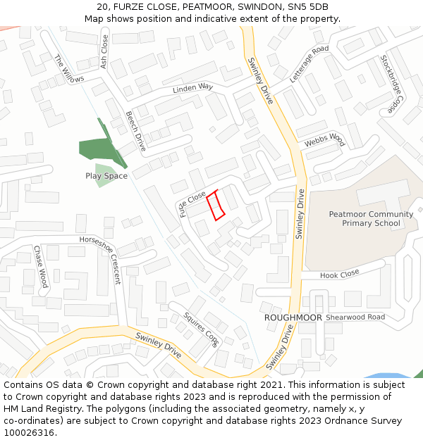 20, FURZE CLOSE, PEATMOOR, SWINDON, SN5 5DB: Location map and indicative extent of plot