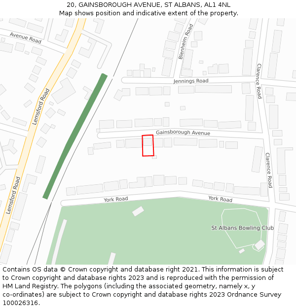 20, GAINSBOROUGH AVENUE, ST ALBANS, AL1 4NL: Location map and indicative extent of plot